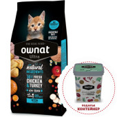 Натурална, пълноценна суха храна за подрастващи котенца до 1 година Ownat Ultra Kitten с 30% прясно пилешко и пуешко месо 1,5кг + подарък контейнер
